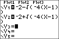 Y1=-2-sqrt(-4(X-1)), Y2=-2+sqrt(-4(X-1))