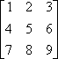 three rows of three numbers, 1&2&3, 4&5&6, 7&8&9, enclosed within square  brackets