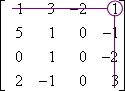 matrix with 1,4-entry circled and first row entries, fourth column entries crossed off