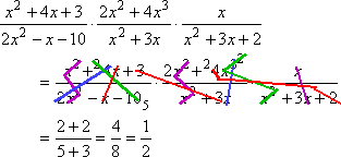 Cancelling the x^2 from the numerator and denominator of the first fraction? Cancelling the 2 from the 2x^2 in the denominator with the 4 from the 4x in the numerator?! Cancelling the 3 from the numerator x^2 + 4x &plus 3 with the 3 in the denominator x^2 + 3?!? This is just SO wrong....