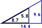 nested triangles; small with base 8.7, height 5.8; large with base 14.4, height 9.6