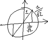 unit circle, with 45-45-90 triangle drawn in first quadrant; legs are labelled as "1/sqrt[2]", and hypotenuse is labelled as "1"